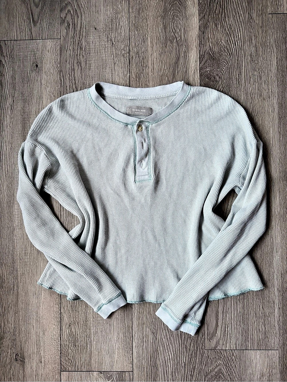 Everlane The Organic Cotton Waffle Henley Waffle Knit Green Small
